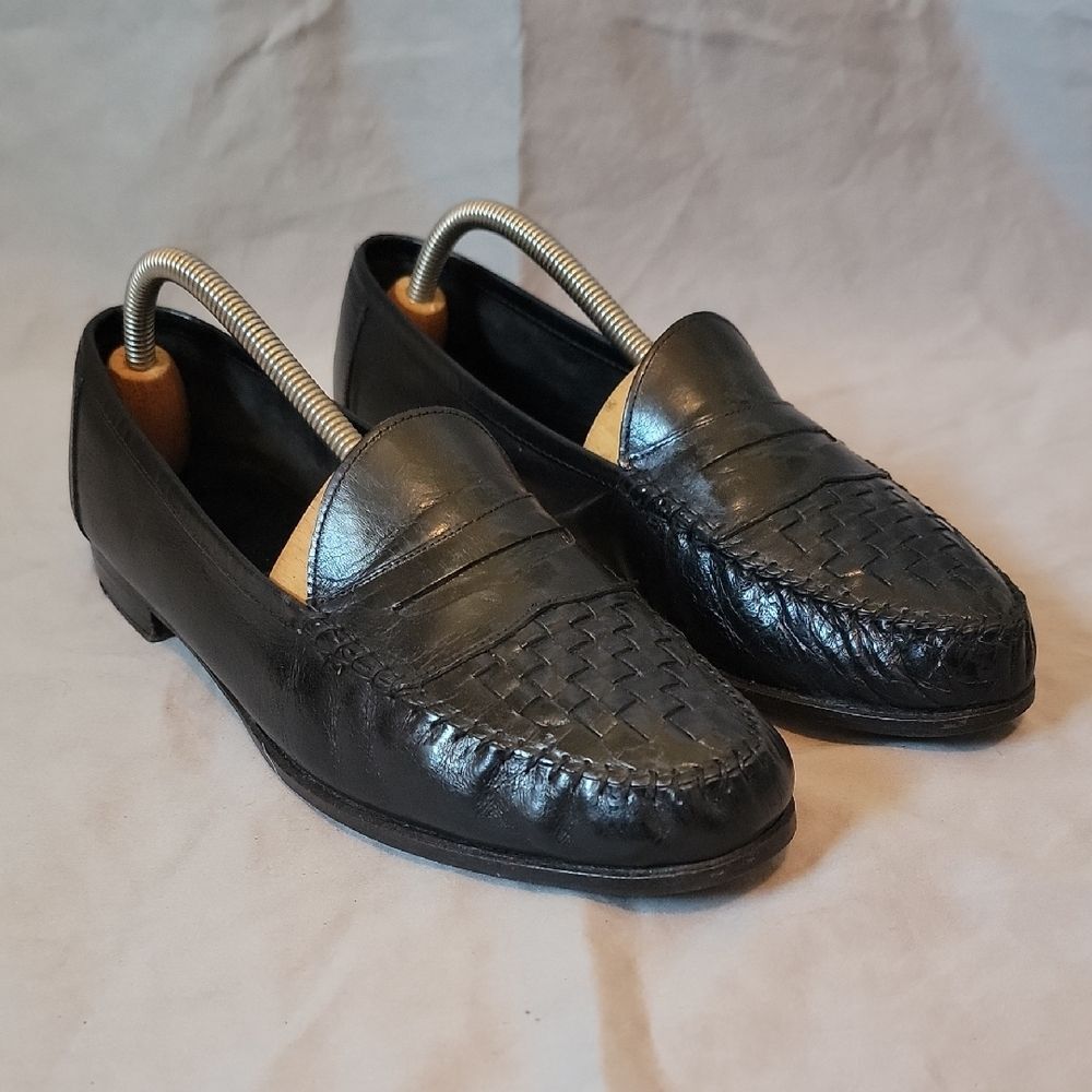 Allen Edmonds Black Leather Slip-On Loafers with Woven 9.5 D Barbados